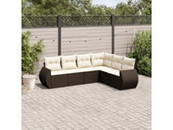 Conjunto de sofá de jardín de 6 piezas con cojines de mimbre sintético marrón de DKD Home Decor