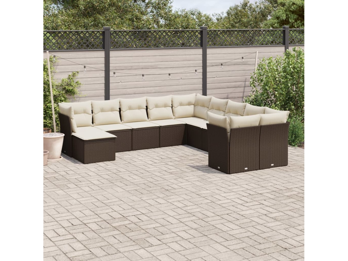 Conjunto de sofá de jardín de 11 piezas con cojines de mimbre marrón de DKD Home Decor