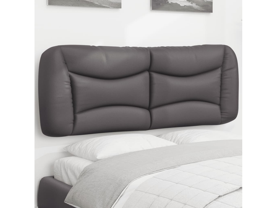 Cabecero De Cama Acolchado Cuero Sintético Gris 140 Cm
