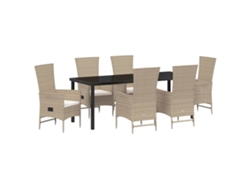 Conjunto de comedor de jardín de 7 piezas en mimbre beige con cojines. EXCLUSIVO DE MAISON.