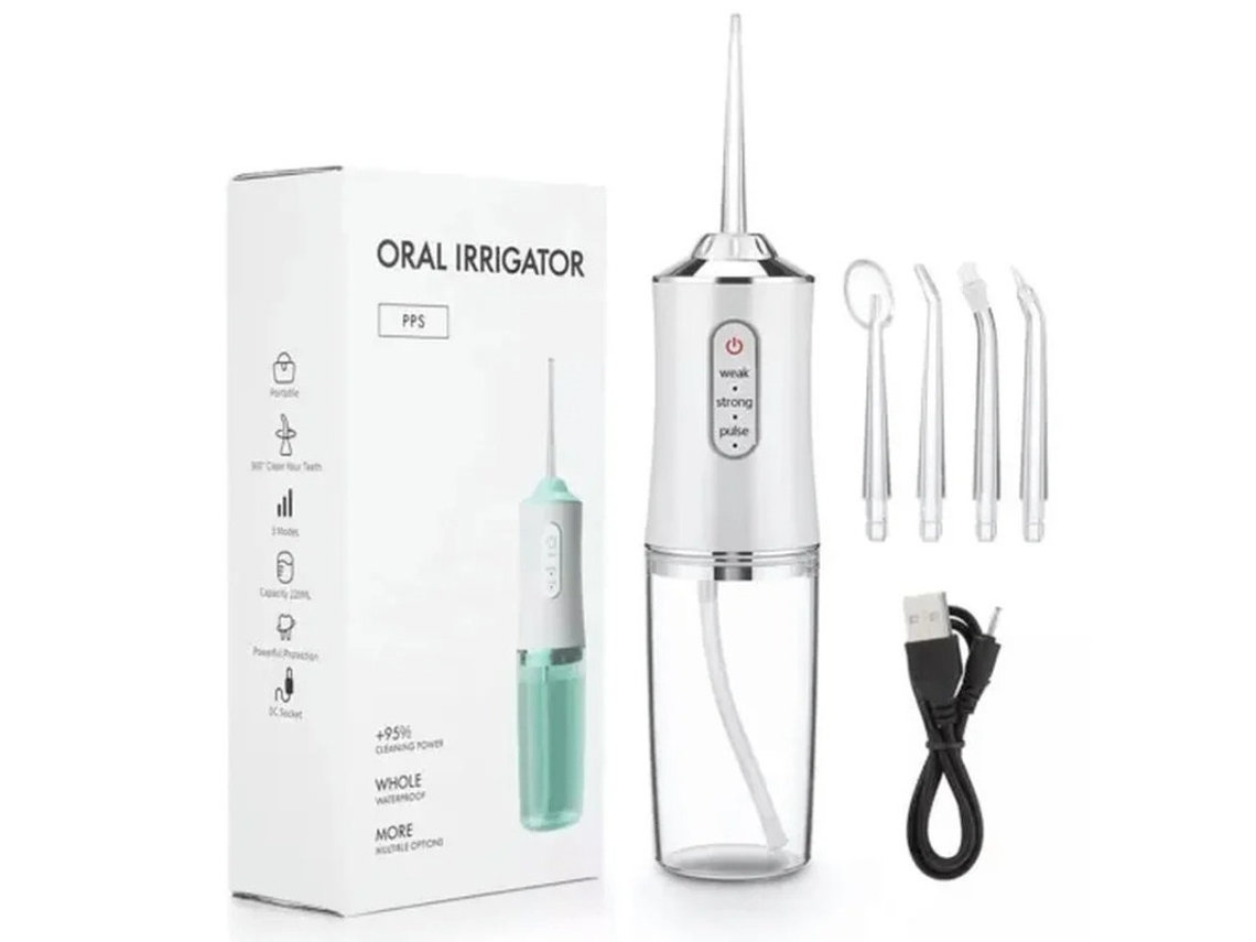 Irrigador bucal Yizhood, limpieza dental, 3 modos de presión, 4 boquillas blancas, 220 ml