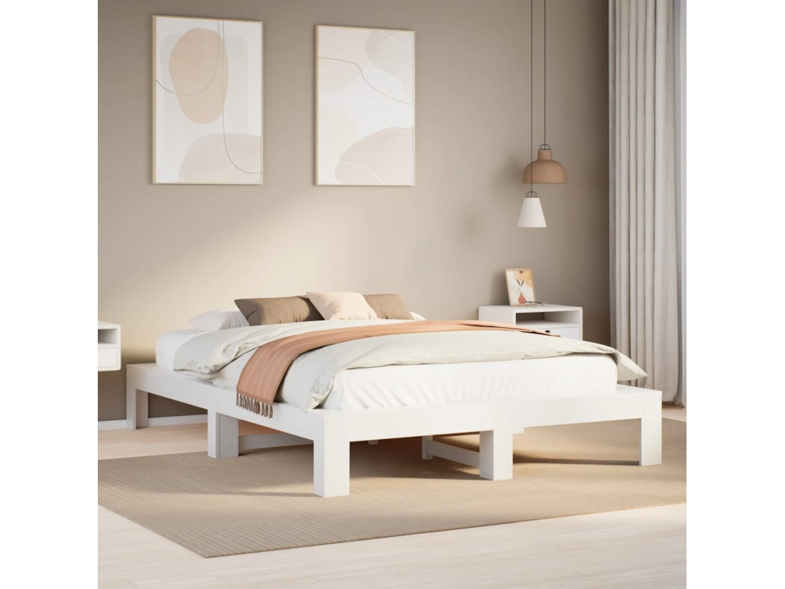 Estructura De Cama Sin Colchón Madera De Pino Blanca 140x200 Cm