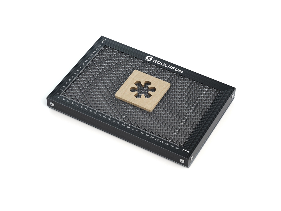 SCULPFUN Grabador láser Mesa de trabajo en forma de panal Plataforma de tablero de panel de acero para máquina láser de diodo Trabajo de corte limpio 300x200 mm Protección de mesa negro