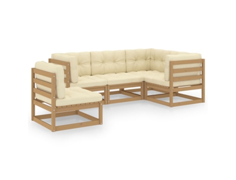 Conjunto 5 de muebles de jardín VIDAXL y cojines madera pino maciza