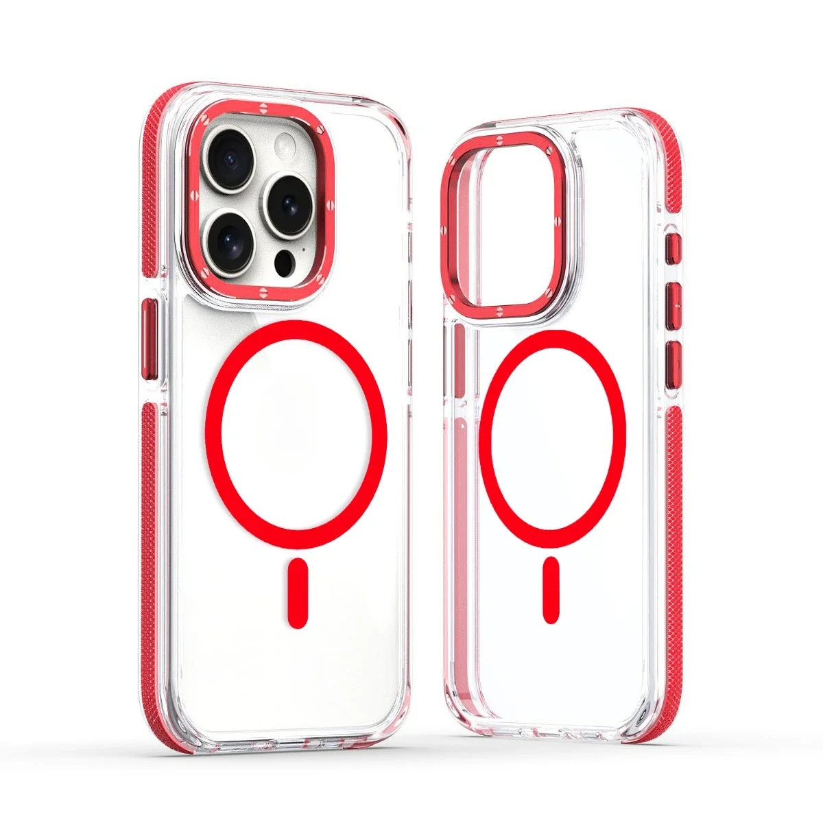 (iphone 14 Pro, Rojo) Funda Protectora Magnética Transparente Para Iphone, Compatible Con Carga Inalámbrica Magsafe.