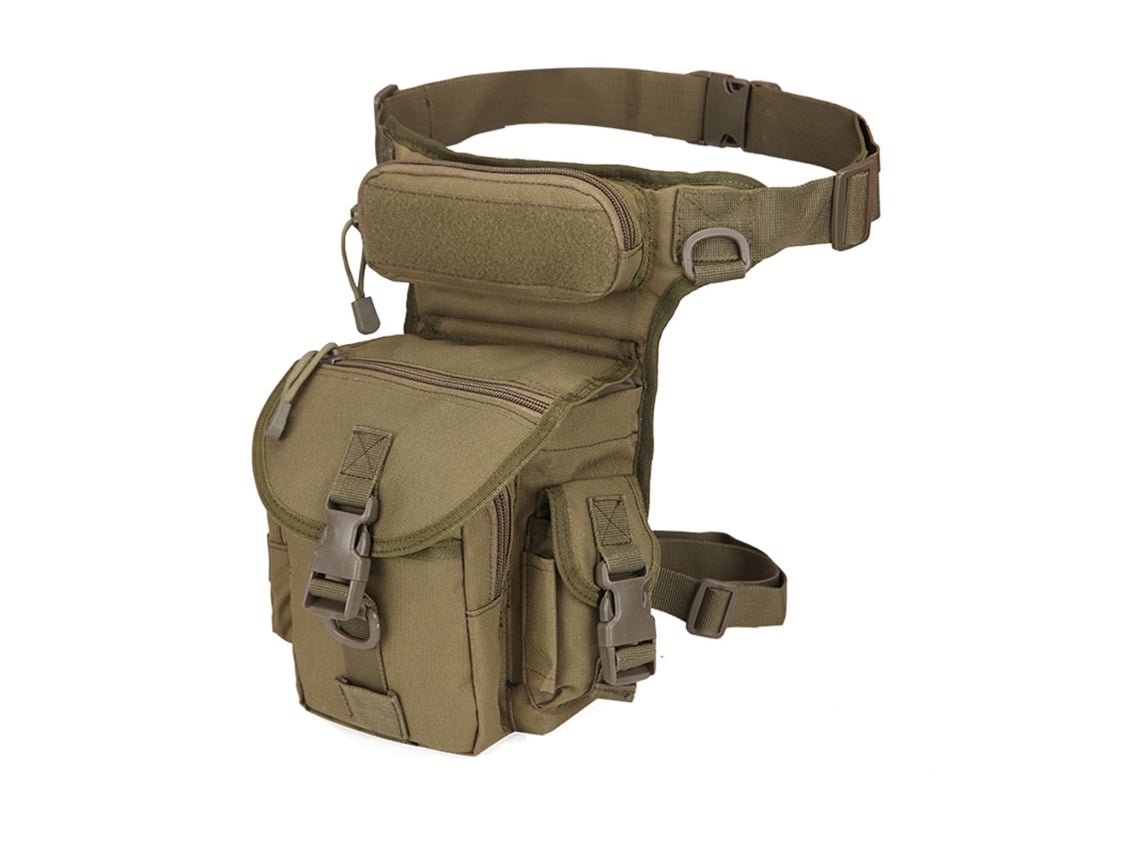 Riñonera táctica militar ajustable para el muslo, ideal para senderismo y motocicletas.