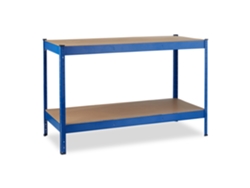Relaxdays Banco De Trabajo, 2 Niveles De Altura Ajustable, 90,5 X 141 X 61 Cm, Mesa Carpintería Para Taller, Acero, Azul