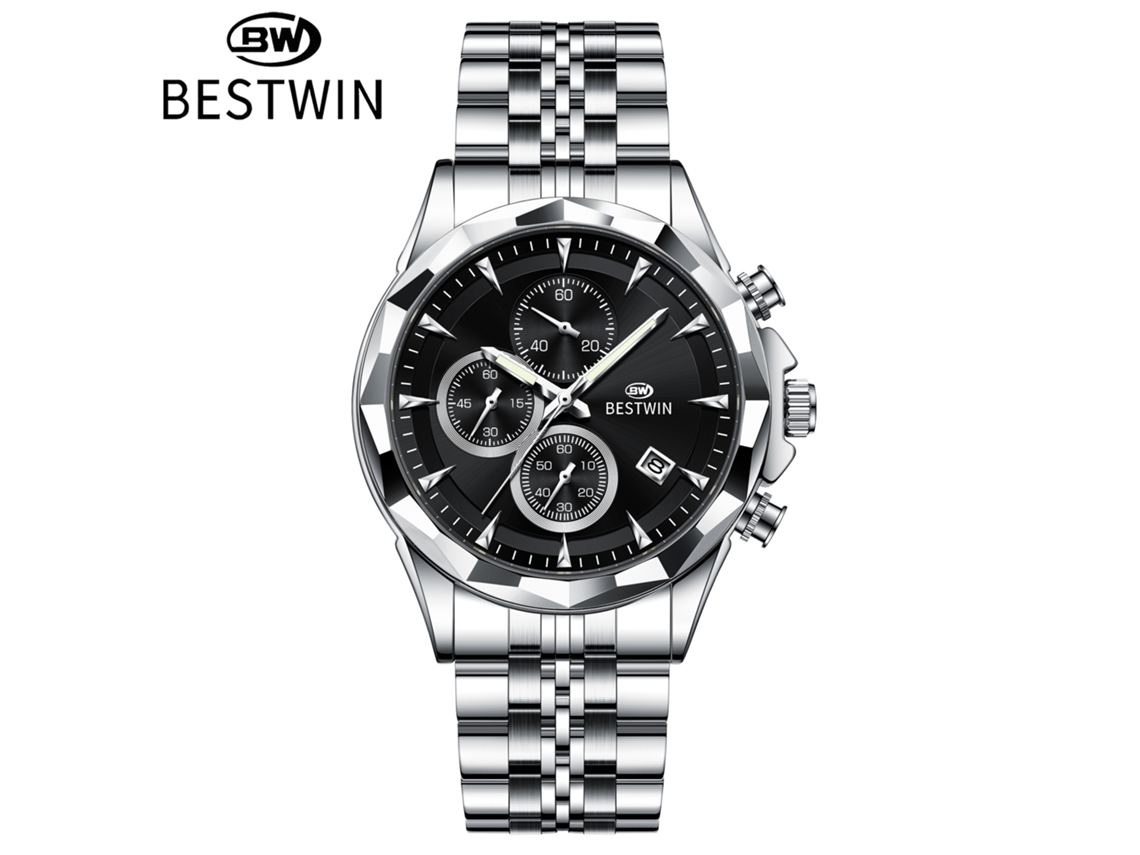 Reloj De Pulsera Personalizado De Seis Agujas Para Hombre (caja Blanca, Esfera Negra)