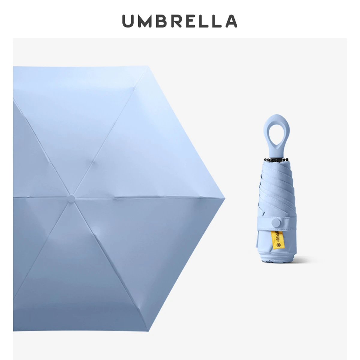 (azul Cielo) Mini Sombrilla Con Protección Uv, Sombrilla De Sol Portátil Ultraligera De Cinco Pliegues, Compacta Y Portátil.