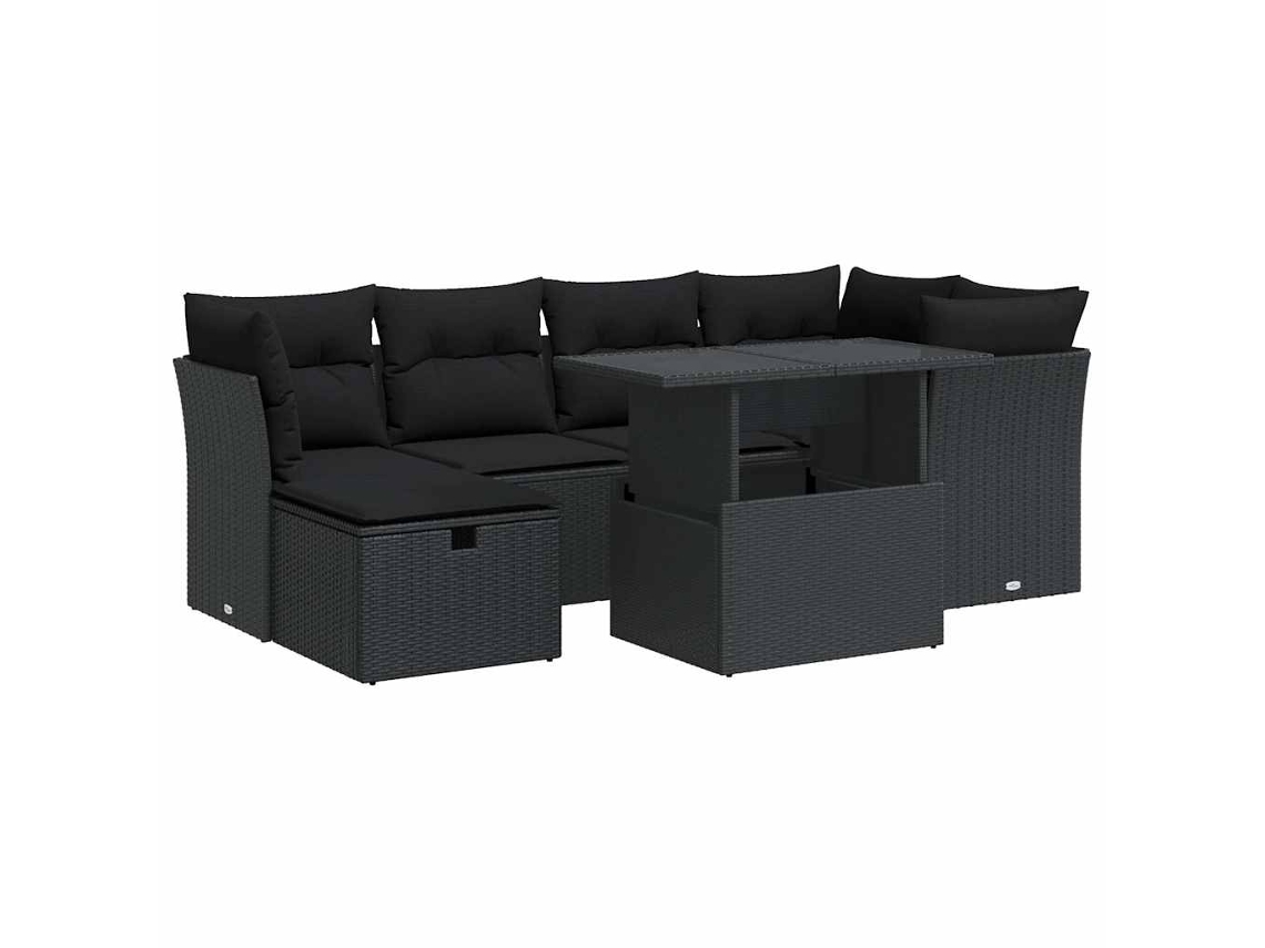 Conjunto 7 de sofás de jardín VIDAXL con cojines ratán sintético negro