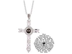 Collar Con Cruz Que Proyecta El Padre Nuestro Con Piedra Secreta De Cristal - Regalo Religioso