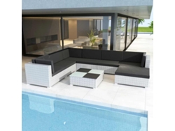 Conjunto de jardín de 8 piezas con cojines, mimbre sintético blanco, DKD Home Decor