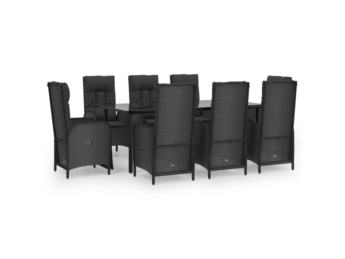 Maison Exclusive - Set De Comedor De Jardín 9 Pzas Y Cojines Ratán Sintético Negro