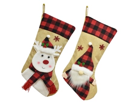 Calcetín de Navidad ZMDECQNA Adornos Navideños Dibujos Animados Calcetines Ciervo Muñeca Beige (28x24x4cm)