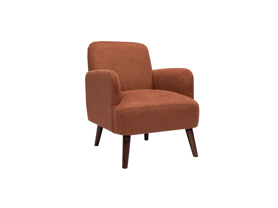 Sillón escandinavo de terciopelo texturizado en color tierra quemada y madera oscura ISKO MILIBOO