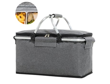 Cesta De Picnic, Bolsa Nevera Plegable Portátil, Cesta De Comestibles Con Tapa, 2 Asas Resistentes, Cesta De Almacenamiento, Gris ZMDECQNA
