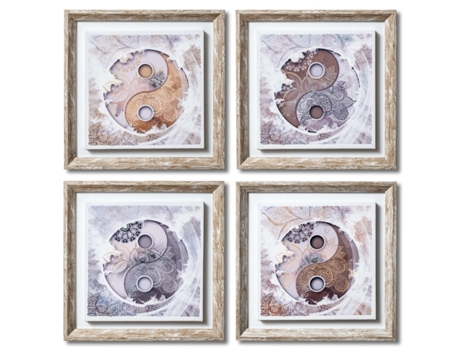 Cuadros Decoracion Salon Modernos YING YANG MANDALA 30x30 cm x4 piezas - Set de Cuadros con Marco Shabby chic. DEKOARTE
