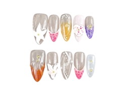 Uñas postizas almendradas 2025 con decoración floral. Diseño floral. Uñas postizas ideales para decorar tus uñas en casa. Nostalgia88