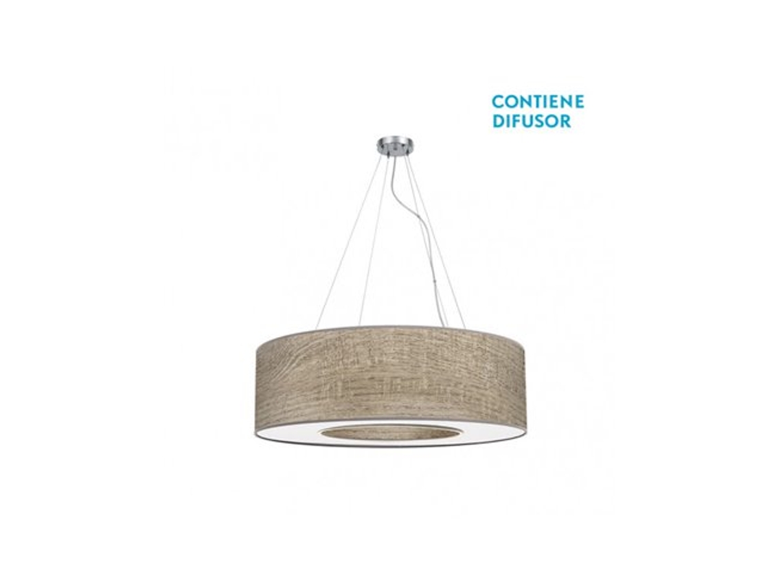Lámpara colgante mediana Haití, cromo/madera gris, 4 x 27 cm, Fabrilamp (40 x 120 x ø 65 x 65 cm)