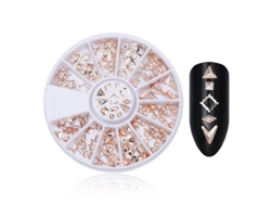 Accesorios para uñas decoradas con pedrería, cristales y apliques de pedrería.