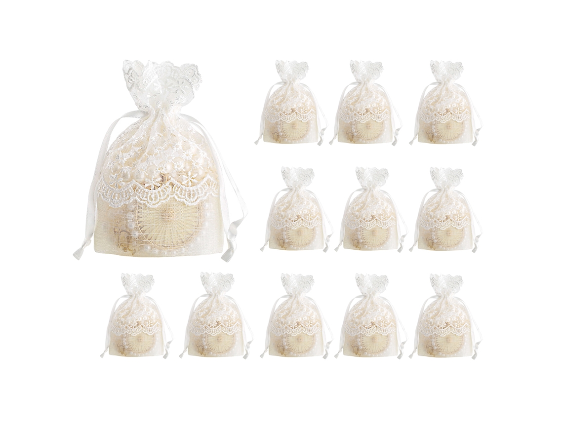 Bolsa de tul con mangas blancas en forma de estrella y cordón ajustable