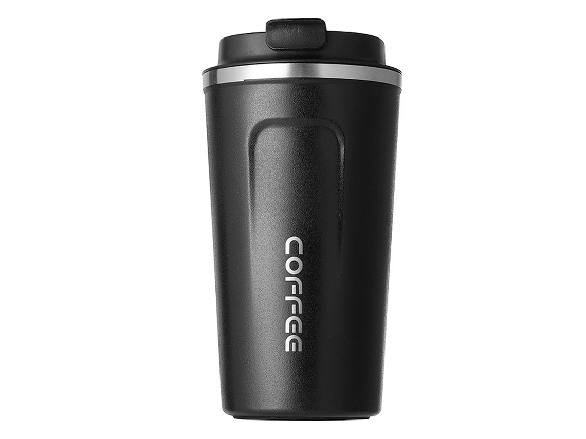 Taza de viaje de acero inoxidable de 510 ml con aislamiento de doble pared, reutilizable, para coche (negra)