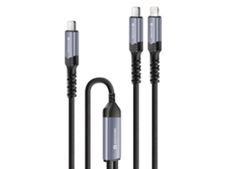 Cable de sincronización y carga 2 en 1 USB-C a USB-C y Lightning de 5 A, 100 W, 1,5 m, negro, SWISSTEN