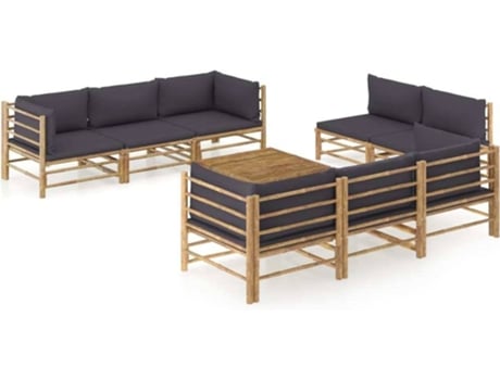Conjunto 9 de muebles de jardín VIDAXL bambú y cojines gris oscuro