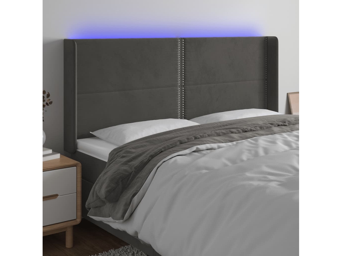 Cabecero Con Led De Terciopelo Gris Oscuro 183x16x118/128 Cm