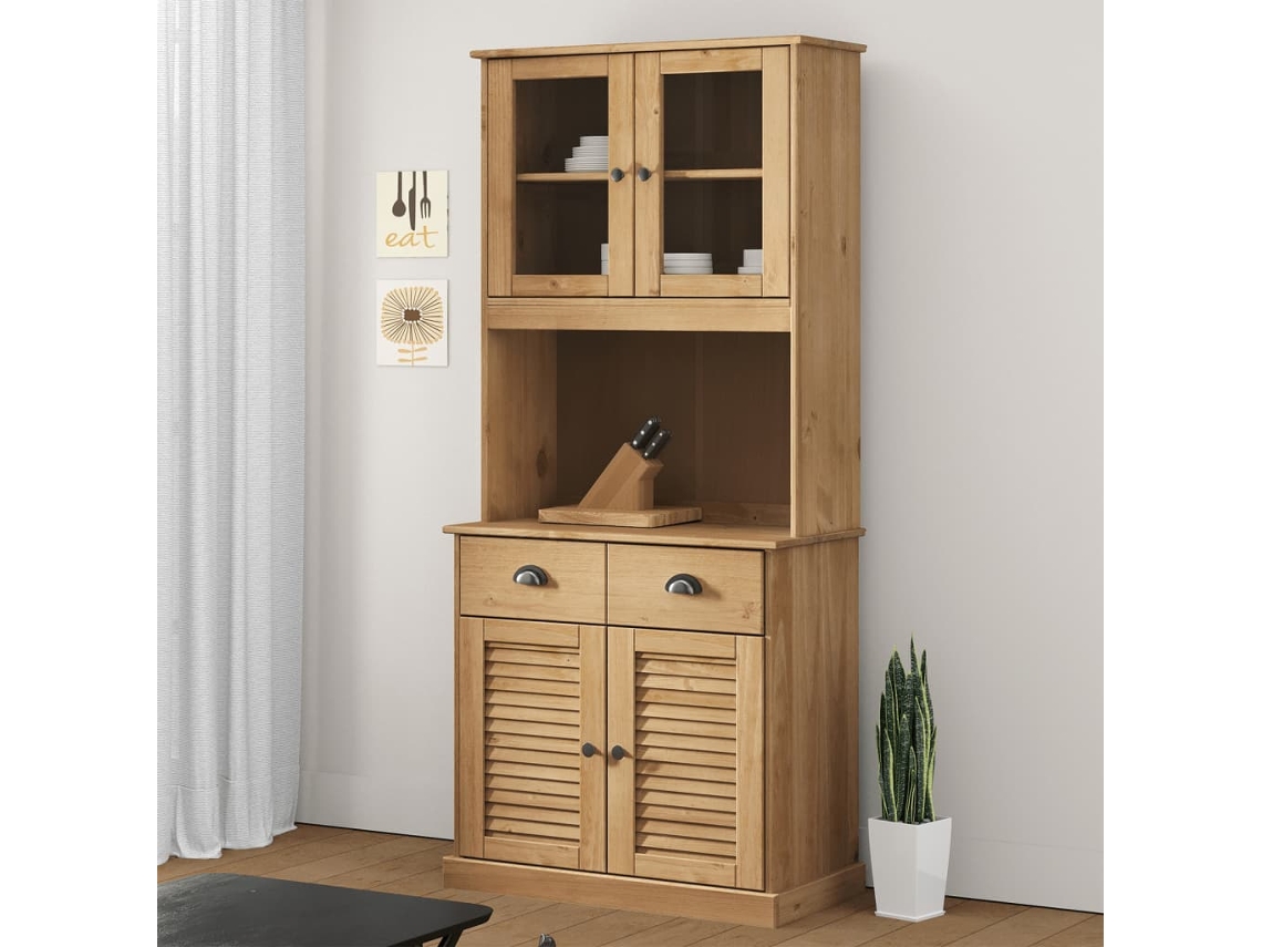 Aparador Alto | Mueble De Comedor | Buffet Alto Vigo Madera Maciza De Pino 78x40x175 Cm Wsd47281
