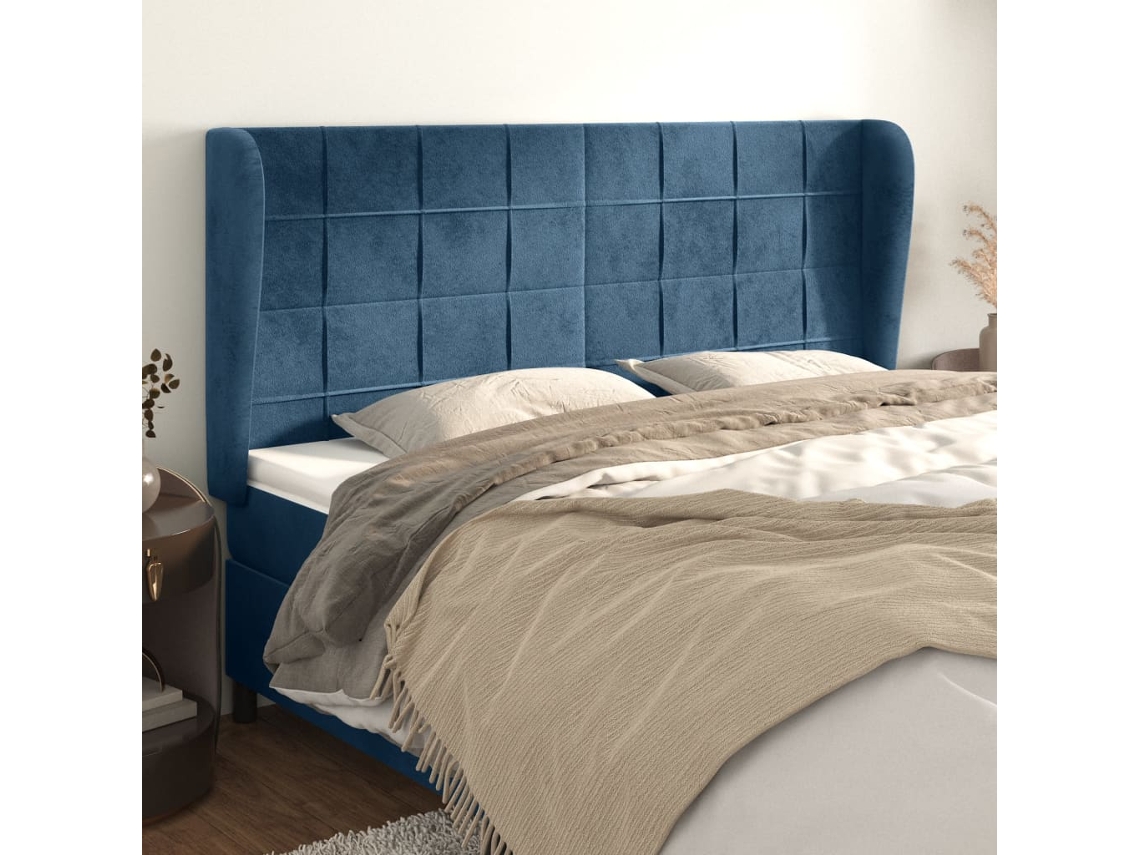 Cabecero Con Orejas De Terciopelo Azul Oscuro 203x23x118/128 Cm