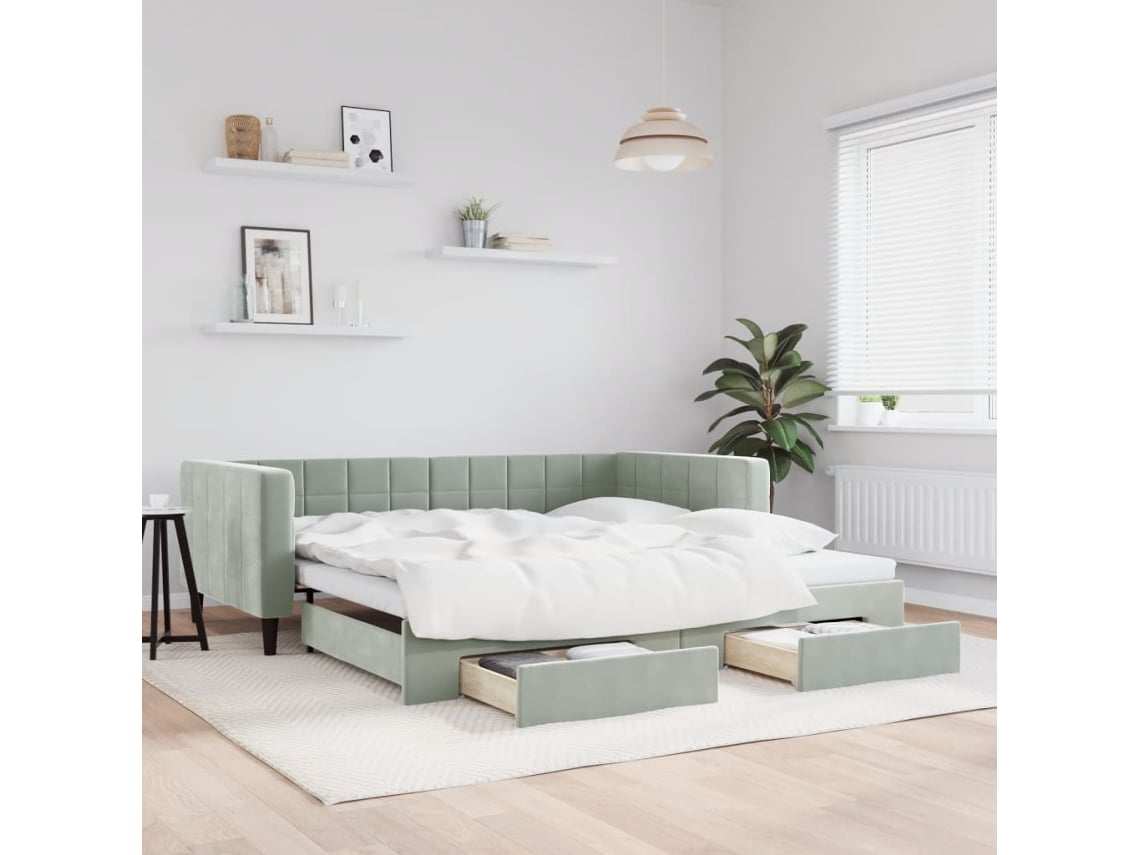 Sofá Cama Nido Con Cajones Terciopelo Gris Claro 100x200 Cm