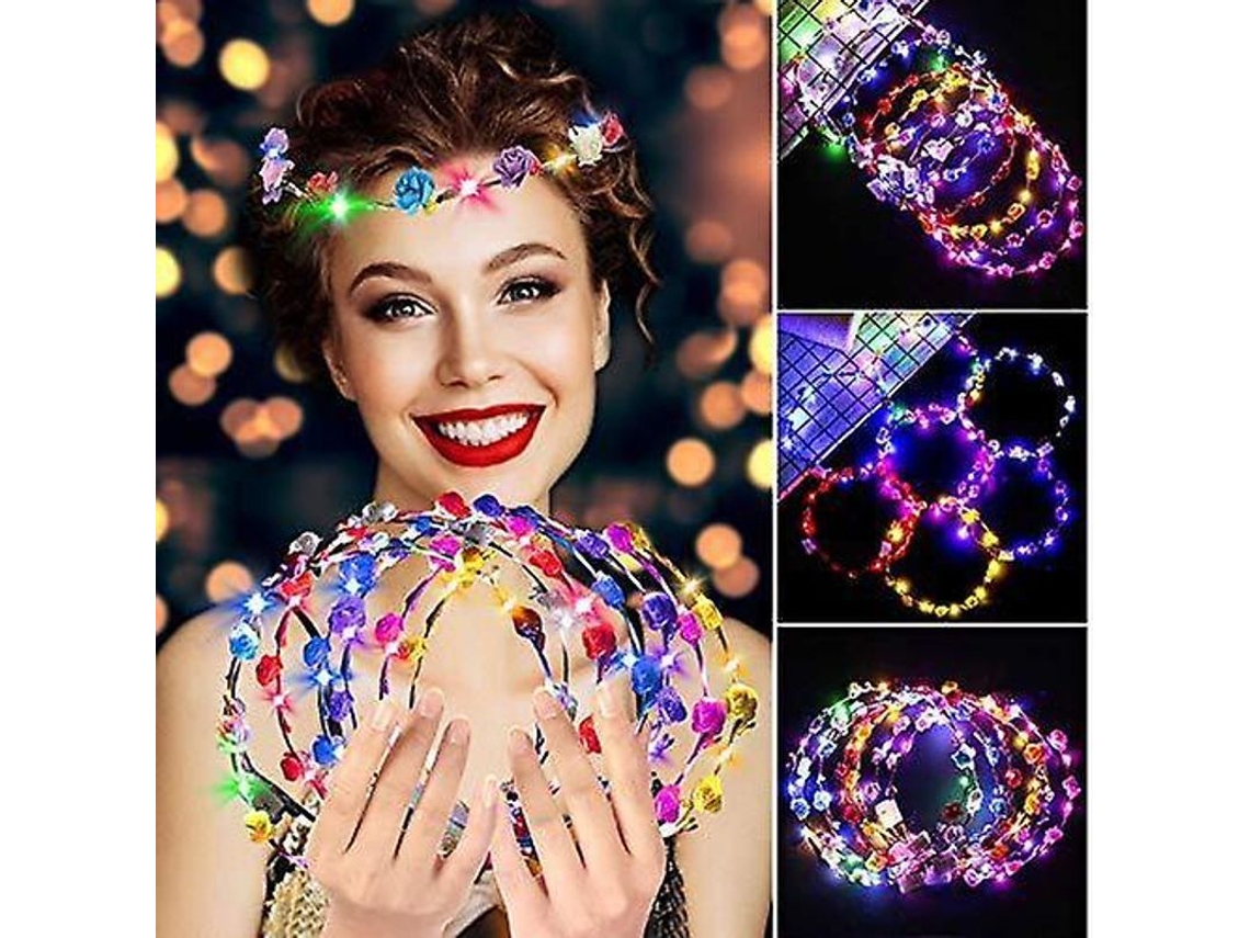 10 Coronas De Flores Led Ajustables Con Luz Para Fiestas Y Decoración.