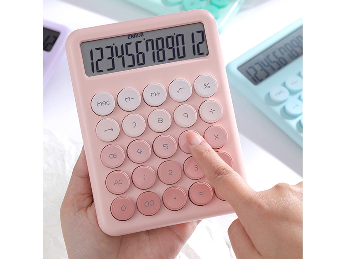 Calculadora De Escritorio De 12 Dígitos Con Gran Pantalla Lcd, Bonitos Botones Redondos Y Diseño Degradado En Rosa Para Uso Escolar, De Oficina Y Doméstico.