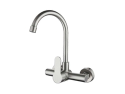 Grifo de cocina de pared de acero inoxidable con manguera flexible de 360° y dos orificios. Sygo