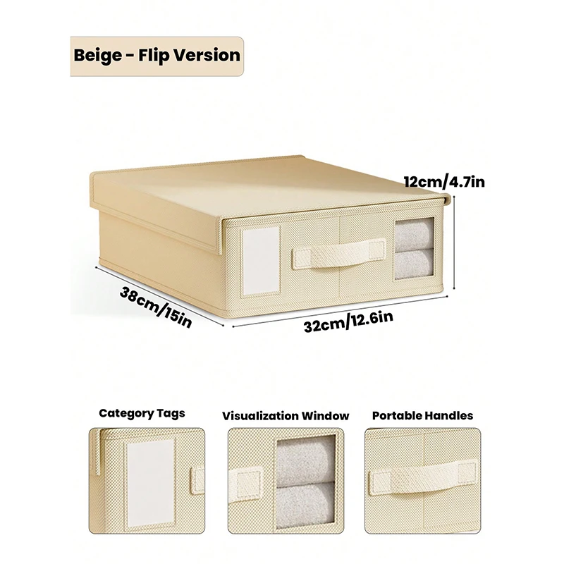 (marrón Claro) Caja De Almacenamiento De Sábanas Con Ventana De Visualización Y Asa.