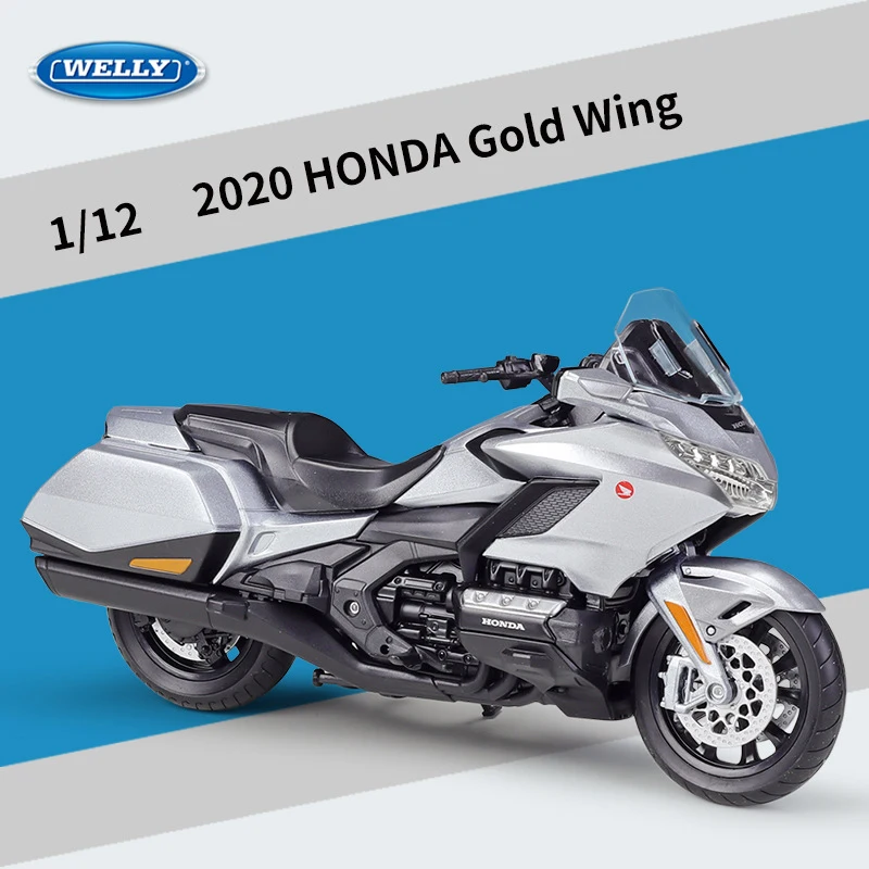 (plata) Modelo De Motocicleta Honda Gold Wing A Escala 1:12 De Metal Fundido A Presión