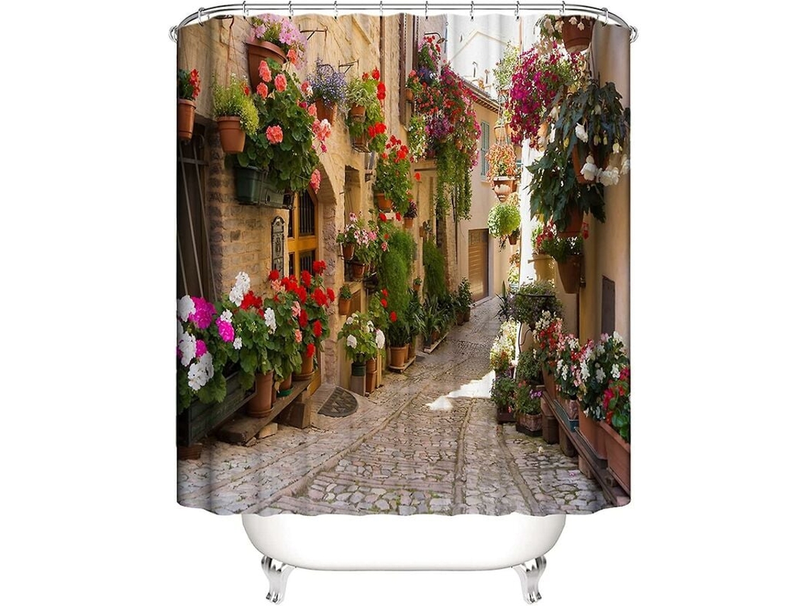 Cortina de ducha de 200 x 230 cm con estampado floral de calle y Jortmrd