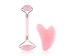 Kit Gua Sha Con Rodillo De Resina De Rosa Natural Para Masaje Facial: Efecto Lifting Y Adelgazante.