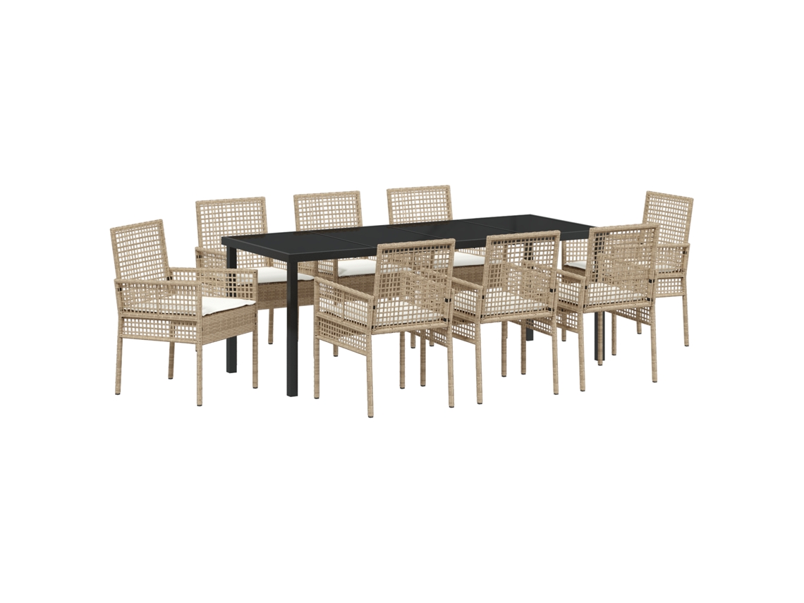 Conjunto 9 De Comedor De Jardín Con Cojines Vidaxl Beige Ratán Poliéster