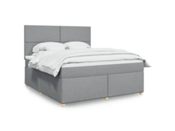 Cama Box Spring Con Colchón Tela Gris Claro 180x200 Cm