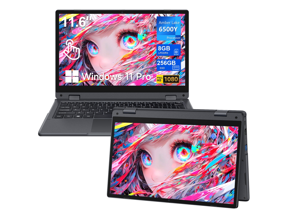 Portátil Vanwin Netbook con pantalla táctil de 11,6" con rotación de 360°, procesador Intel® Pentium® Gold 6500y, 8 GB de RAM y SSD de 256 GB.