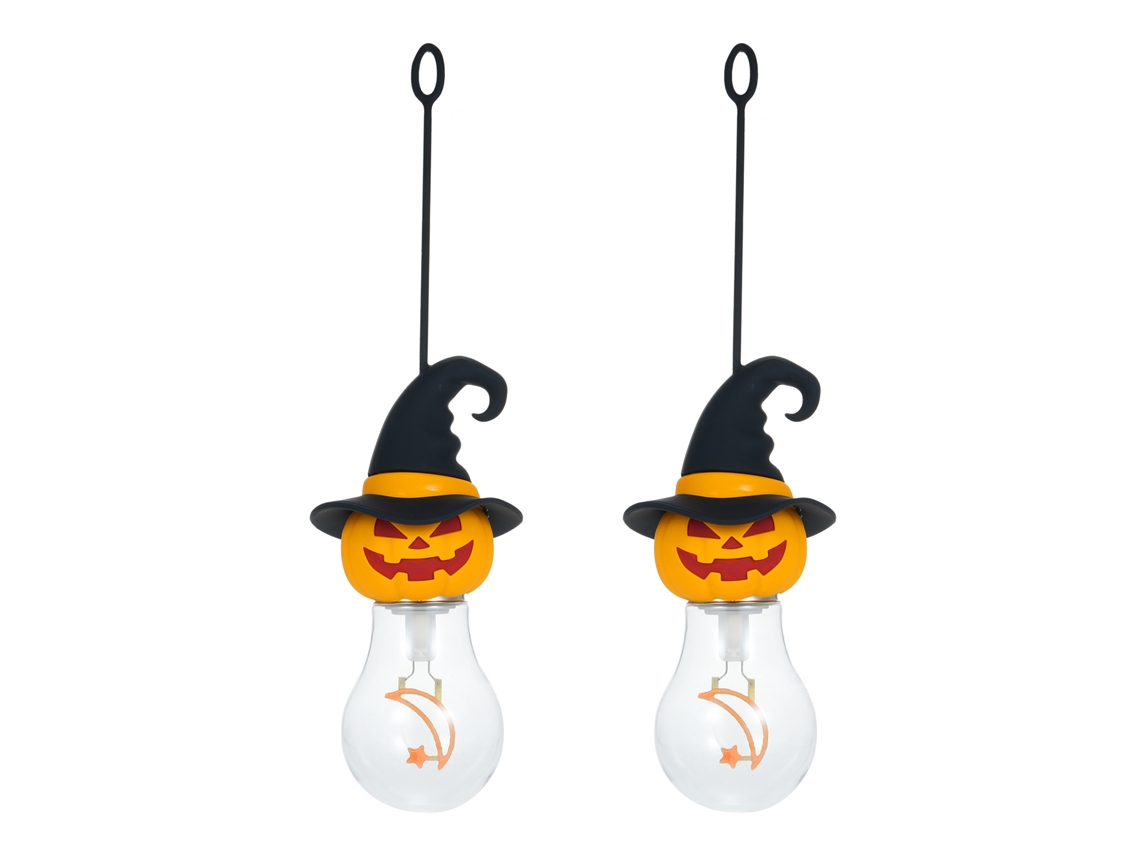 Yncm2026-bombilla Decorativa De Halloween Recargable Con Cable Colgante Calabaza Bruja Luna Estrella Luz Blanca Cálida 3 Niveles De Brillo 2 Paquetes