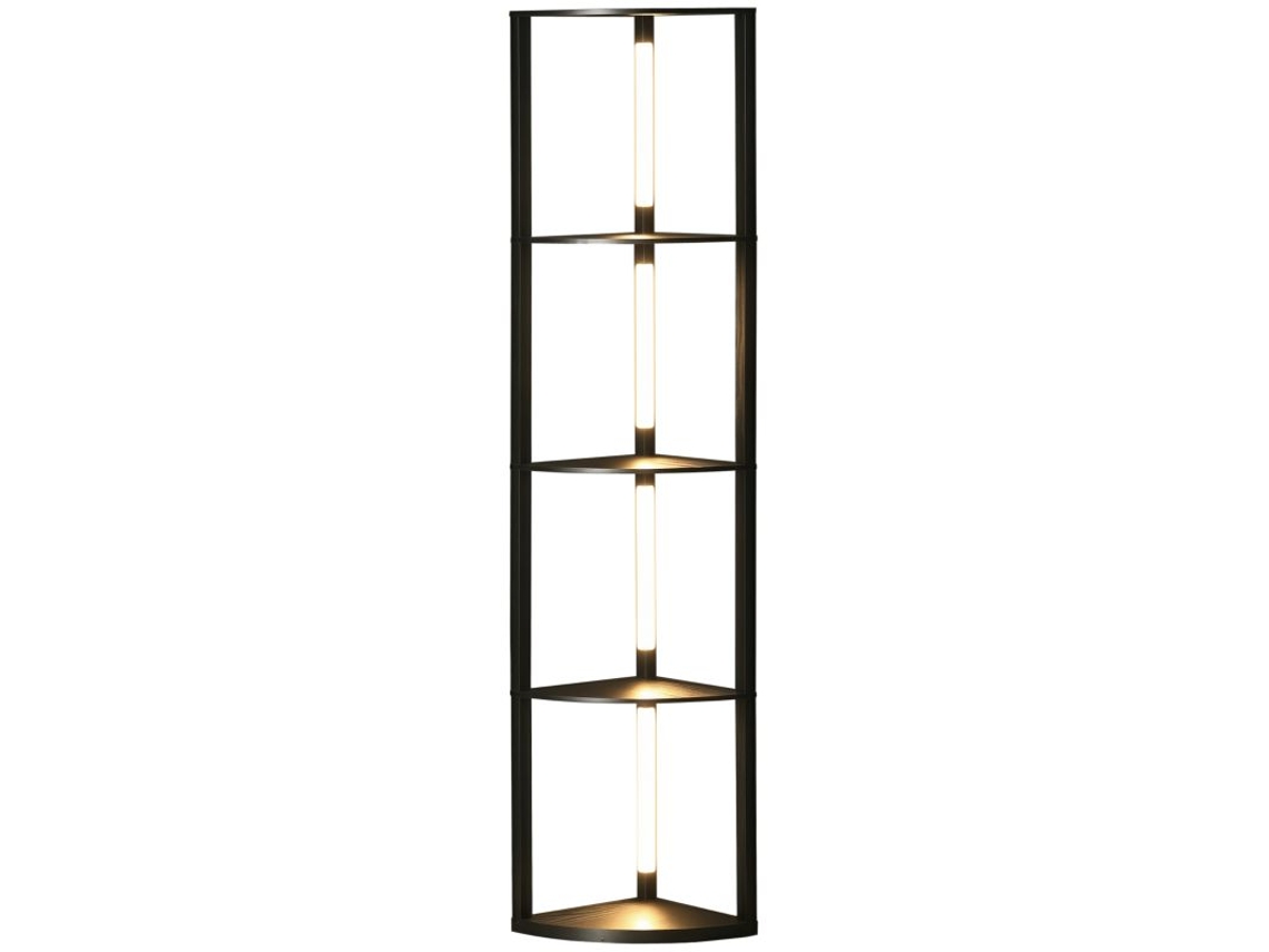 Lámpara De Pie Para Salón, Con 4 Estantes Esquineros, Luz Led Regulable, 41x29,5x163,5cm, Color Negro