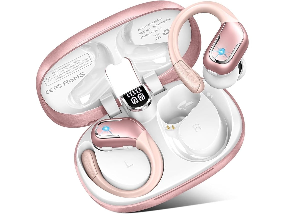 Auriculares deportivos inalámbricos Bluetooth 5,3 con micrófono estéreo Hifi cancelación de ruido 75H sobre auriculares con pantalla YEMAESRE