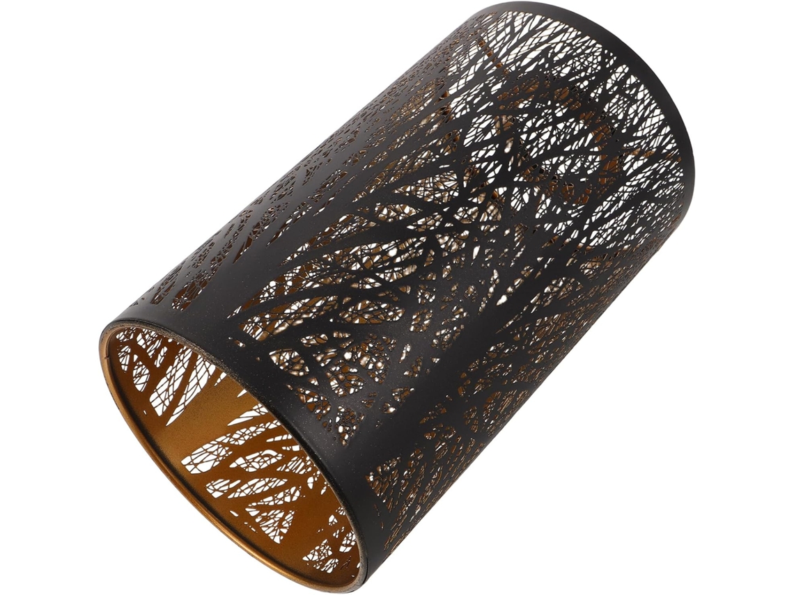 Árbol Decorativo Cilíndrico Calado De Metal Negro Y Dorado Para Lámpara De Mesa Y Lámpara De Pie.