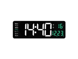 Reloj de pared para sala de estar, pantalla grande, control remoto, control de temperatura, verde
