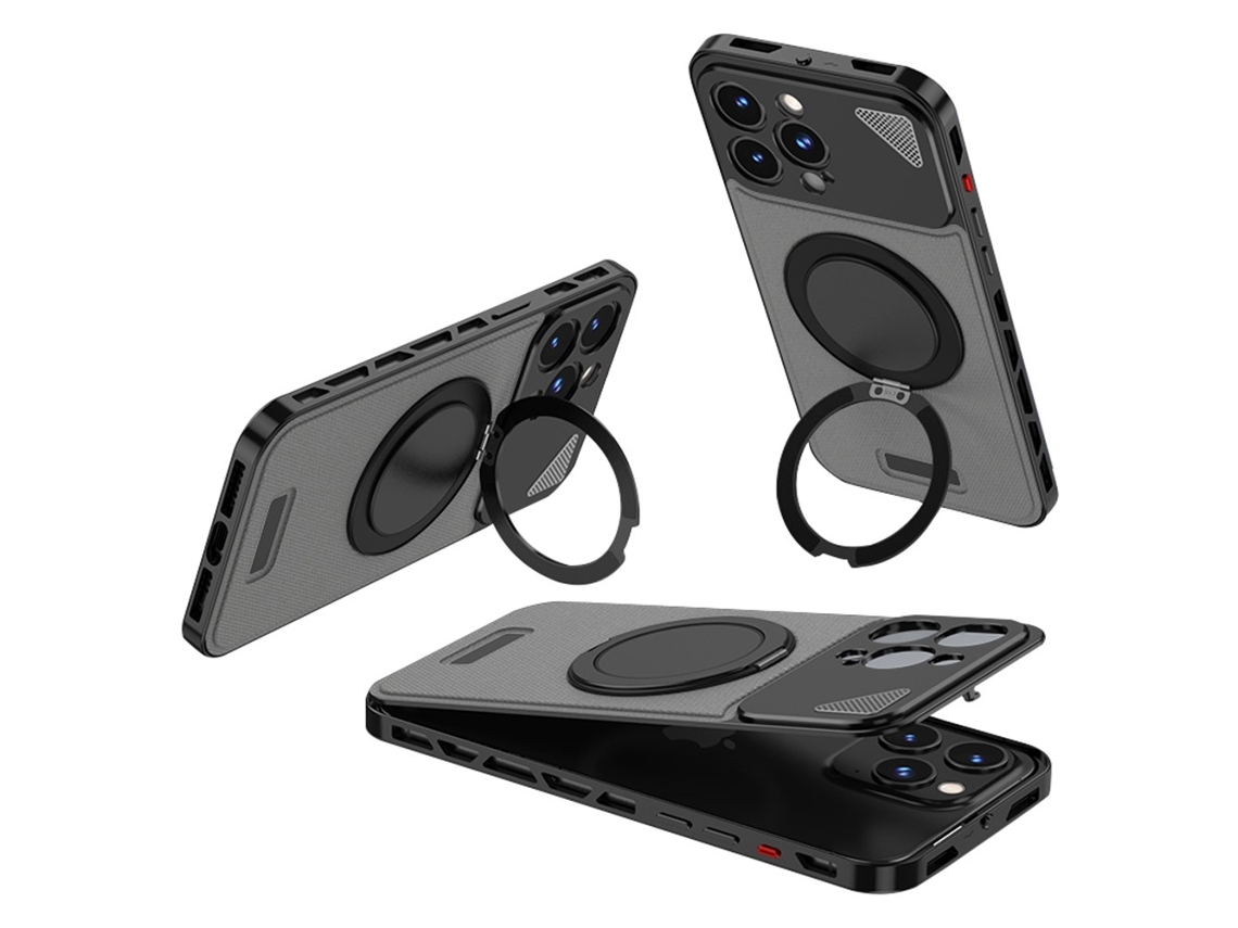 Soporte Carcasa Gris Oscuro Para Iphone 13 Pro Max Metal Negro