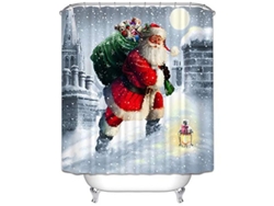 2026-cortina De Ducha Navideña De Tela Impermeable Santa 180x180cm Poliéster Lavable A Máquina