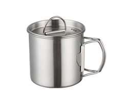Taza De Camping De Acero Inoxidable Con Tapa Antirrobo Y Asa Plegable Para Senderismo Al Aire Libre.